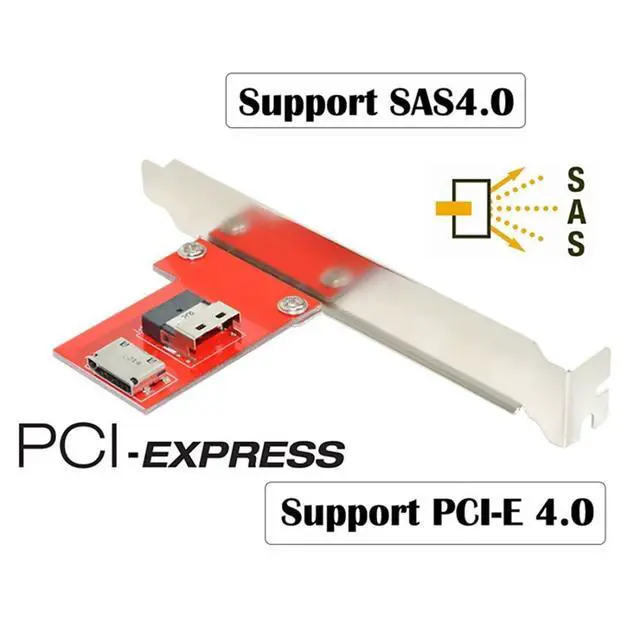 Alt view image 2 of 7 - Slimline SAS SFF-8654 PCI-Express 4.0 to Oculink SFF-8611 SFF-8612 PCBA Female Adapter with Bracket