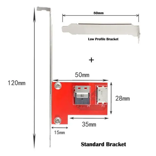 Alt view image 4 of 7 - Slimline SAS SFF-8654 PCI-Express 4.0 to Oculink SFF-8611 SFF-8612 PCBA Female Adapter with Bracket