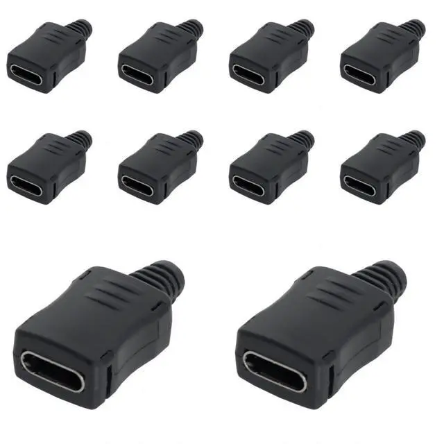 Main image of 10 Pack USB C DIY Connector USB 2.0 Type C 4Pin Female Socket Port Repair Replacement Solder Adapter for OD 3.0mm Cable