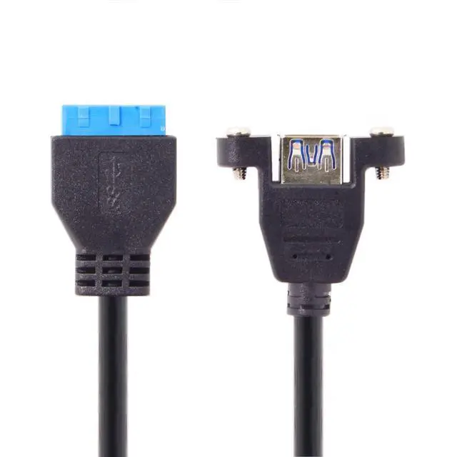 Alt view image 5 of 6 - 20cm USB 3.0 20Pin 19Pin Motherboard to USB 3.0 Extension Data Cable for Front Panel Screw Mount Type