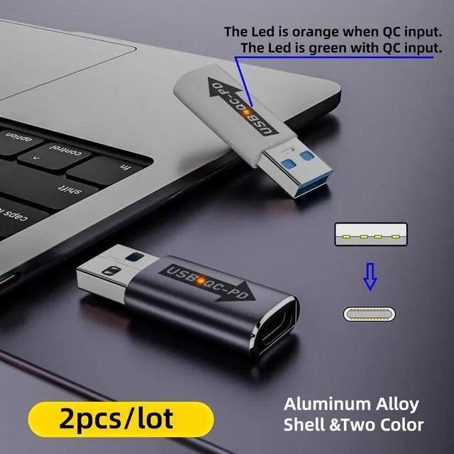 Alt view image 2 of 7 - USB 3.0 QC Power to PD USB C Device 5Gbps Data Power Adapter for Laptop Tablet Phone 2Pcs/Set