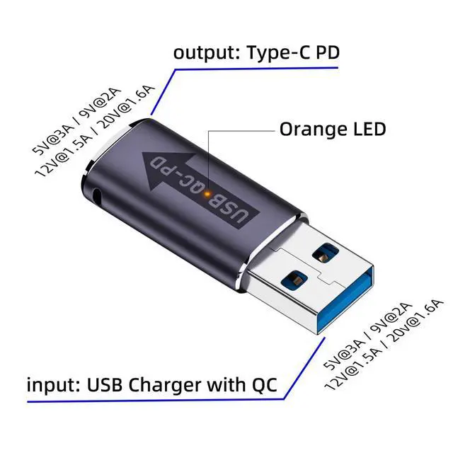 Alt view image 5 of 7 - USB 3.0 QC Power to PD USB C Device 5Gbps Data Power Adapter for Laptop Tablet Phone 2Pcs/Set
