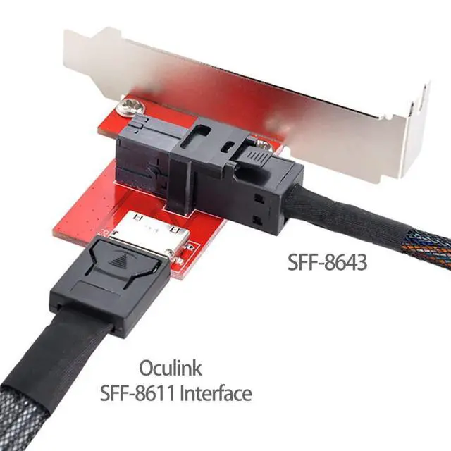 Alt view image 3 of 7 - Mini SAS HD SFF-8643 PCI-Express 4.0 to Oculink SFF-8611 SFF-8612 PCBA Female Adapter with Bracket