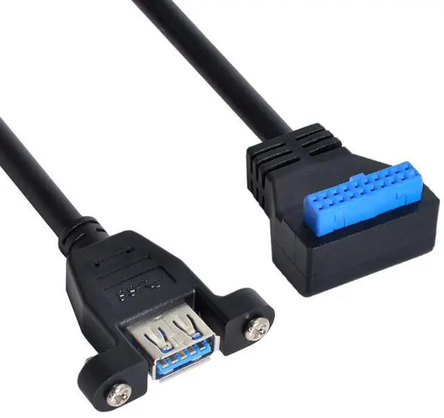 Main image of USB 3.0 20Pin Motherboard to USB 3.0 Extension Data Cable for Front Panel Screw Mount Type 90 Degree Down Angled