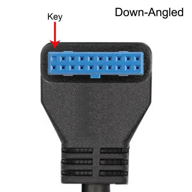 Alt view image 2 of 7 - USB 3.0 20Pin Motherboard to USB 3.0 Extension Data Cable for Front Panel Screw Mount Type 90 Degree Down Angled