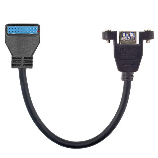 Alt view image 5 of 5 - USB 3.0 20Pin Motherboard to USB 3.0 Extension Data Cable for Front Panel Screw Mount Type 90 Degree UP Angled