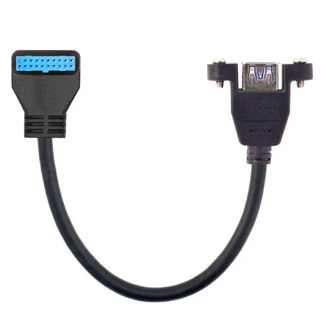Alt view image 6 of 7 - USB 3.0 20Pin Motherboard to USB 3.0 Extension Data Cable for Front Panel Screw Mount Type 90 Degree Down Angled