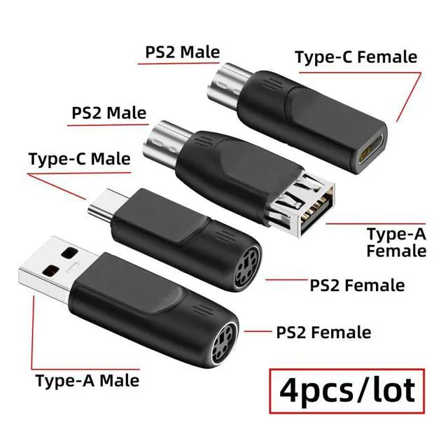 Alt view image 2 of 7 - 4 Pack PS/2 to USB Adapter,USB A/USB C to PS/2 Converter Adapter for Mouse and Kehyboard