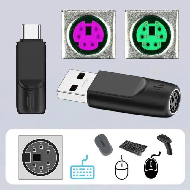 Alt view image 5 of 7 - 4 Pack PS/2 to USB Adapter,USB A/USB C to PS/2 Converter Adapter for Mouse and Kehyboard