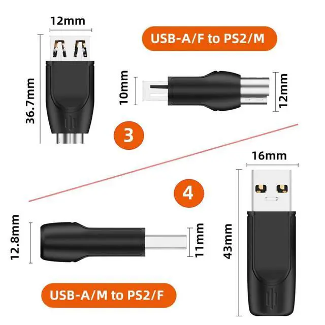 Alt view image 7 of 7 - 4 Pack PS/2 to USB Adapter,USB A/USB C to PS/2 Converter Adapter for Mouse and Kehyboard