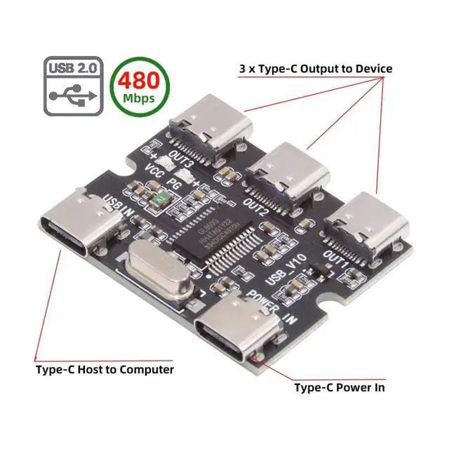 Alt view image 6 of 7 - 3 Port USB 2.0 HUB,USB C 1 to 3 Splitter Port Multiplier Expansion Adapter with USB C Extra Power for Laptop/Flash Drive/Keyborad/Mouse
