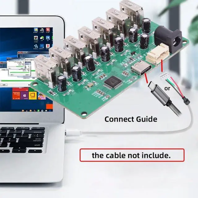 Alt view image 3 of 7 - 7 Port USB 2.0 HUB,Pitch=2.0mm 4Pin/USB C 1 to 7 USB 2.0 Splitter Port Multiplier Expansion Adapter with DC 5V Power Port for Laptop/Flash Drive/Keyborad/Mouse