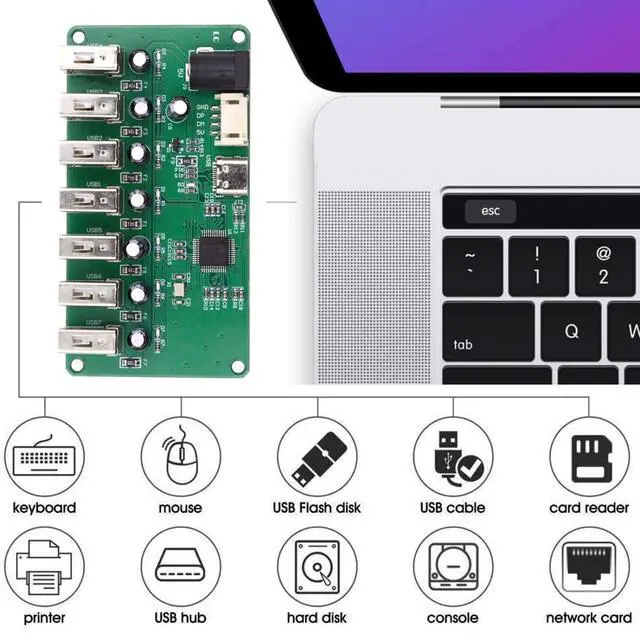 Alt view image 4 of 7 - 7 Port USB 2.0 HUB,Pitch=2.0mm 4Pin/USB C 1 to 7 USB 2.0 Splitter Port Multiplier Expansion Adapter with DC 5V Power Port for Laptop/Flash Drive/Keyborad/Mouse