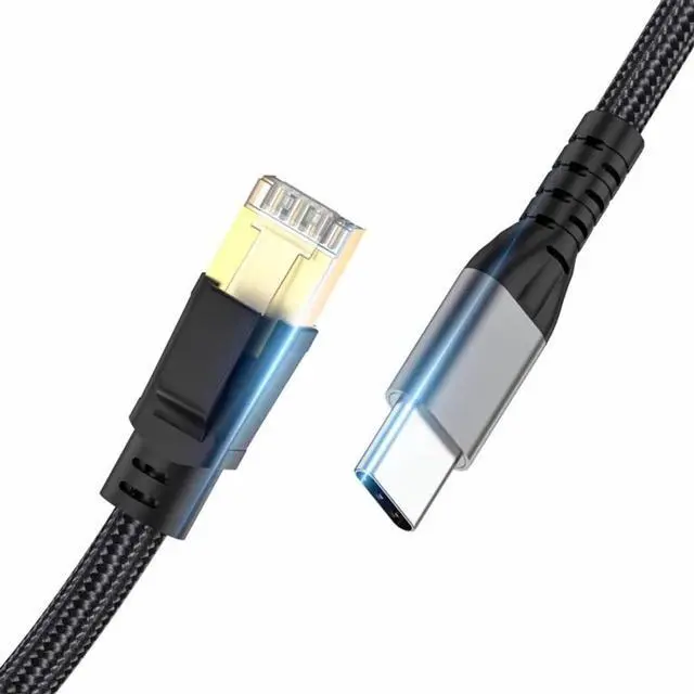 Alt view image 2 of 2 - USB C to Ethernet Cable, USB 3.1 Type C to CAT7 RJ45 1000Mbps Gigabit LAN Network Nylon Braided Cable 1.2M with AX88179 Chipset