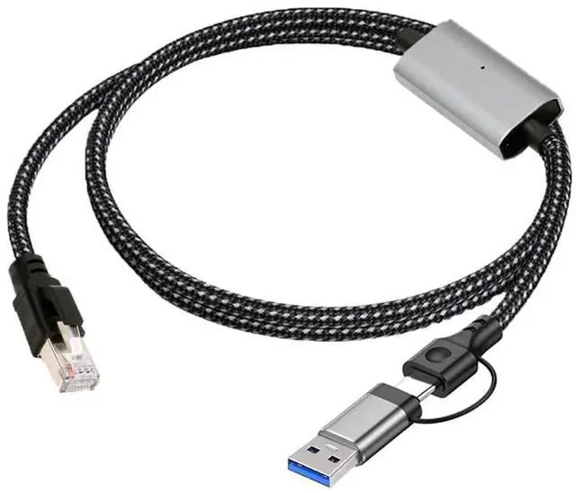 Main image of 2 in 1 USB to Ethernet Cable, USB 3.0/USB C to CAT7 RJ45 1000Mbps Gigabit LAN Network Nylon Braided Cable 1.2M with AX88179 Chipset