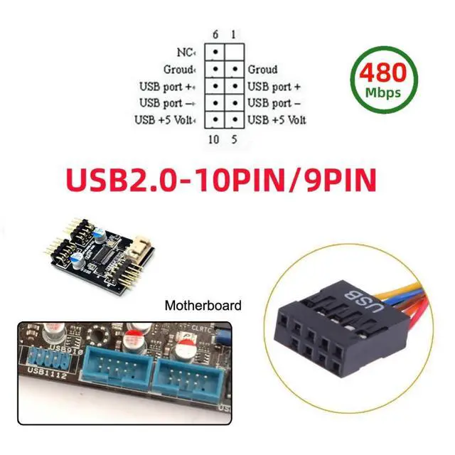 Alt view image 4 of 7 - USB 2.0 Front Panel Header 1 to 2 9Pin/10Pin HUB Mainboard Header Extension Adapter Splitter Cable