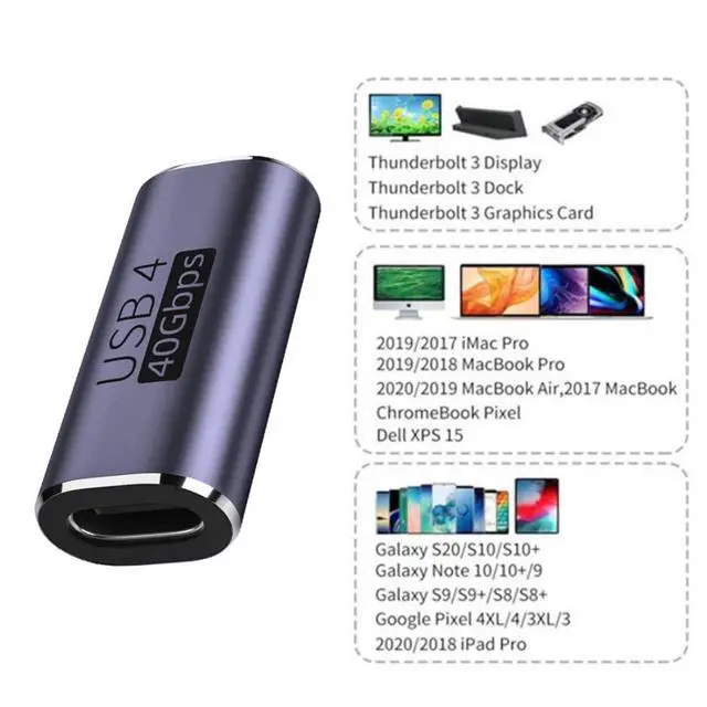Alt view image 3 of 7 - USB C Female to Female Adapter,USB4 Type C 100W Power Data 8K Video Extension Connector Adapter