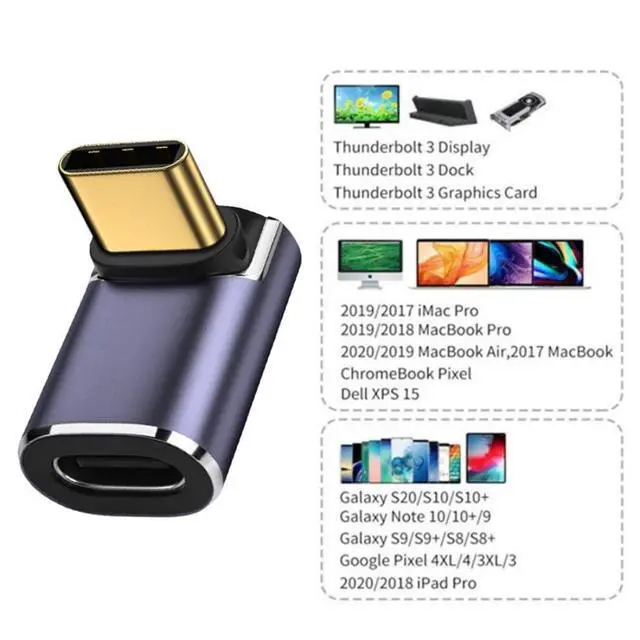 Alt view image 3 of 7 - CY USB C Male to Female Adapter,USB4 Type C 90 Degree UP Down Angled 100W Power Data 8K Video Extension Connector Adapter