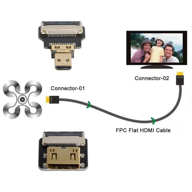 Alt view image 6 of 6 - CY Micro HDMI to Mini HDMI Cable CYFPV Mini HDMI Female to Micro HDMI Male Extension FPC Flat Cable 1080P for FPV HDTV Multicopter Aerial Photography