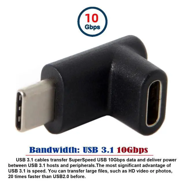 Alt view image 2 of 7 - CY USB C Connector,USB 3.1 Type-C Male to Female 90 Degree UP Down Angled Extension Adapter for Laptop & Tablet & Mobile Phone