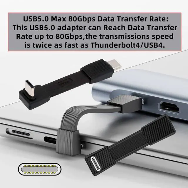Alt view image 2 of 7 - 2 Pack USB C Short Flat Cable,USB 4.0 Type C Male to Male/Female 90 Degree Angled 8K@60Hz 80Gbps Data Transfer,PD 240W Fast Charge Data Extension Cable 2.01/2.64 Inch Black