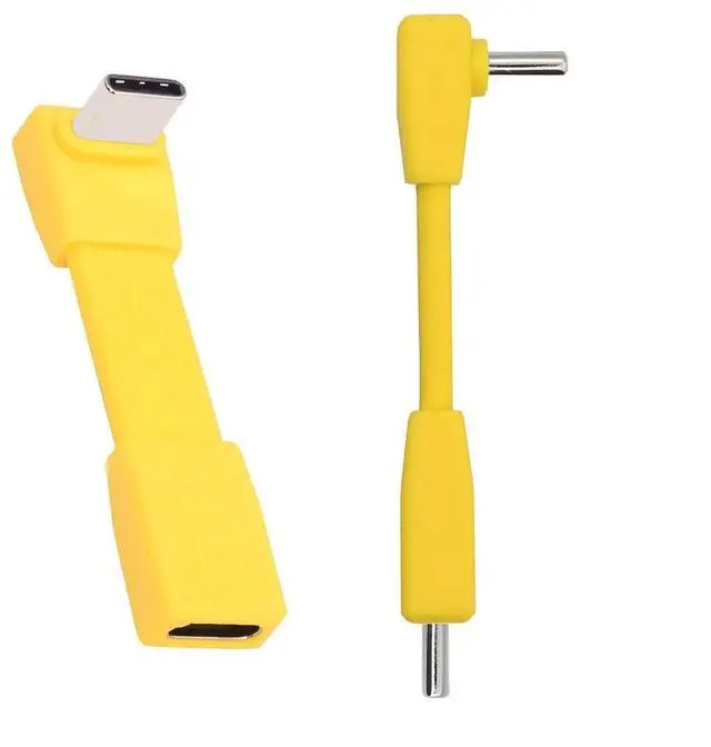 Main image of 2 Pack USB C Short Flat Cable,USB 4.0 Type C Male to Male/Female 90 Degree Angled 8K@60Hz 80Gbps Data Transfer,PD 240W Fast Charge Data Extension Cable 2.01/2.64 Inch Yellow