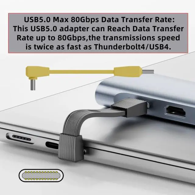 Alt view image 2 of 7 - 2 Pack USB C Short Flat Cable,USB 4.0 Type C Male to Male/Female 90 Degree Angled 8K@60Hz 80Gbps Data Transfer,PD 240W Fast Charge Data Extension Cable 2.01/2.64 Inch Yellow