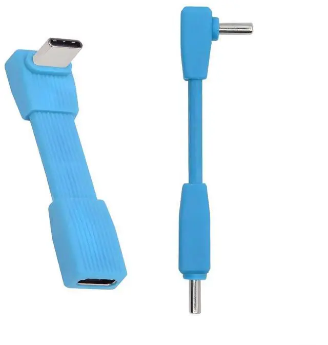 Main image of 2 Pack USB C Short Flat Cable,USB 4.0 Type C Male to Male/Female 90 Degree Angled 8K@60Hz 80Gbps Data Transfer,PD 240W Fast Charge Data Extension Cable 2.01/2.64 Inch Blue