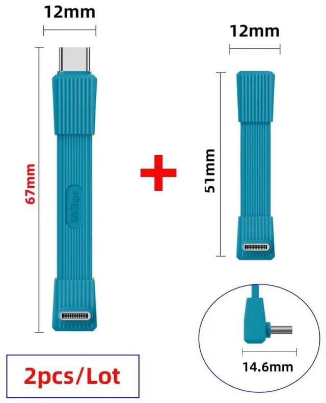 Alt view image 7 of 7 - 2 Pack USB C Short Flat Cable,USB 4.0 Type C Male to Male/Female 90 Degree Angled 8K@60Hz 80Gbps Data Transfer,PD 240W Fast Charge Data Extension Cable 2.01/2.64 Inch Blue