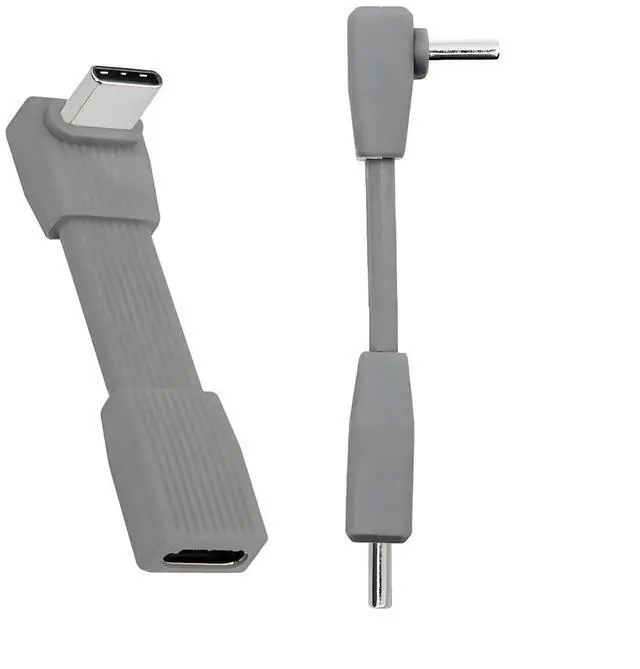Main image of 2 Pack USB C Short Flat Cable,USB 4.0 Type C Male to Male/Female 90 Degree Angled 8K@60Hz 80Gbps Data Transfer,PD 240W Fast Charge Data Extension Cable 2.01/2.64 Inch Grey