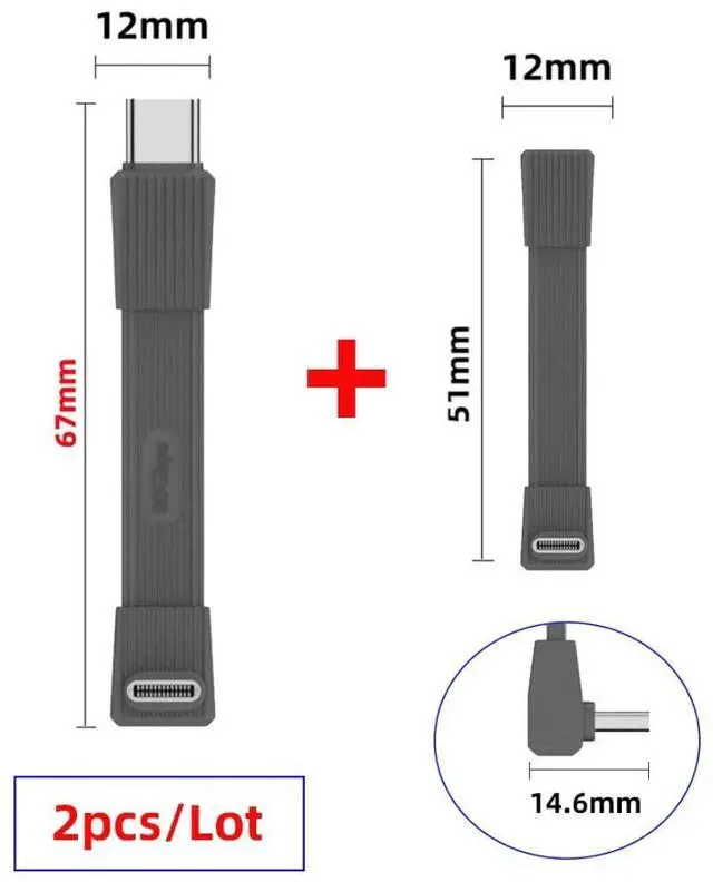 Alt view image 7 of 7 - 2 Pack USB C Short Flat Cable,USB 4.0 Type C Male to Male/Female 90 Degree Angled 8K@60Hz 80Gbps Data Transfer,PD 240W Fast Charge Data Extension Cable 2.01/2.64 Inch Grey