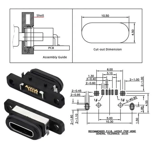Alt view image 5 of 7 - 5 Pack Micro USB DIY Connector, USB 2.0 Micro B 5Pin Female Socket Port Repair Replacement Solder Adapter Waterproof & Dustproof with Panel Mount Screw Hole