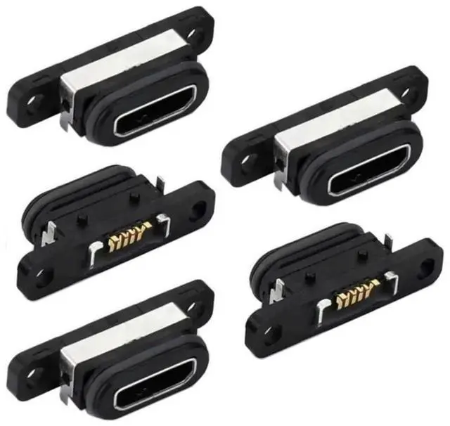 Main image of 5 Pack Micro USB DIY Connector, USB 2.0 Micro B 5Pin Female Socket Port Repair Replacement Solder Adapter Waterproof & Dustproof with Panel Mount Screw Hole