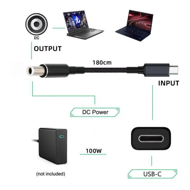 Alt view image 5 of 7 - Laptop Power Cable,USB C to DC 7.4x5.0MM DE PD 100W Fast Charging Nylon Braided Cable Compatible PD 65W 5.91FT/1.8M