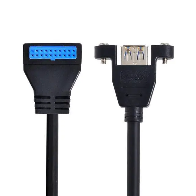 Alt view image 5 of 7 - USB 3.0 20Pin Motherboard to USB 3.0 Extension Data Cable for Front Panel Screw Mount Type 90 Degree Down Angled