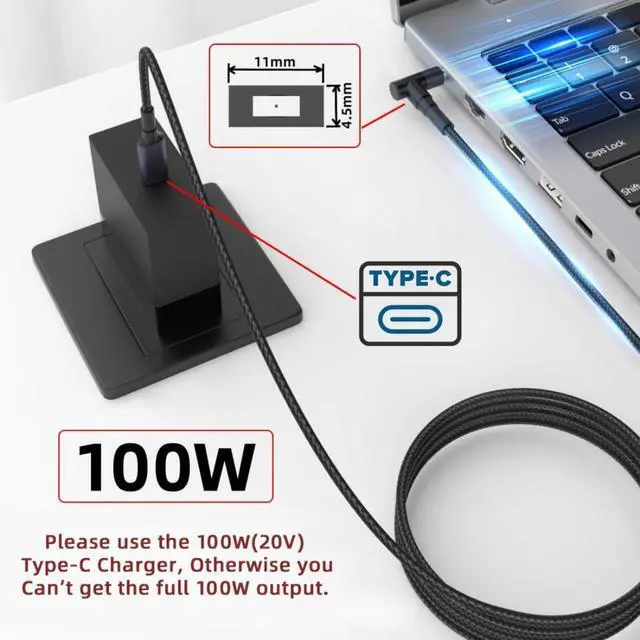 Alt view image 2 of 7 - Laptop Power Cable,USB C to DC Thinkpad 11x4.5MM PD 100W Fast Charging Nylon Braided Cable Compatible PD 65W 5.91FT/1.8M