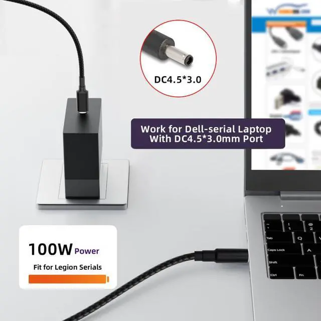 Alt view image 3 of 7 - Laptop Power Cable,USB C to DC DE4.5x3.0MM PD 100W Fast Charging Nylon Braided Cable Compatible PD 65W 5.91FT/1.8M