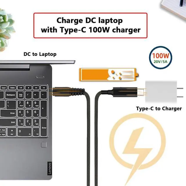 Alt view image 2 of 7 - Laptop Power Cable,USB C to DC 5.5x2.1MM PD 100W Fast Charging Nylon Braided Cable Compatible PD 65W 5.91FT/1.8M