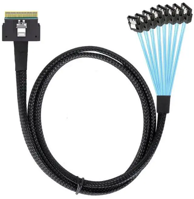 Main image of SlimSAS Host/RAID to SATA Target Cable,Slim SAS 4.0 SFF-8654 8i 74Pin 1 to 8 SATA 7Pin Raid Controller/Hard Drive Cable 3.28FT/1.0M
