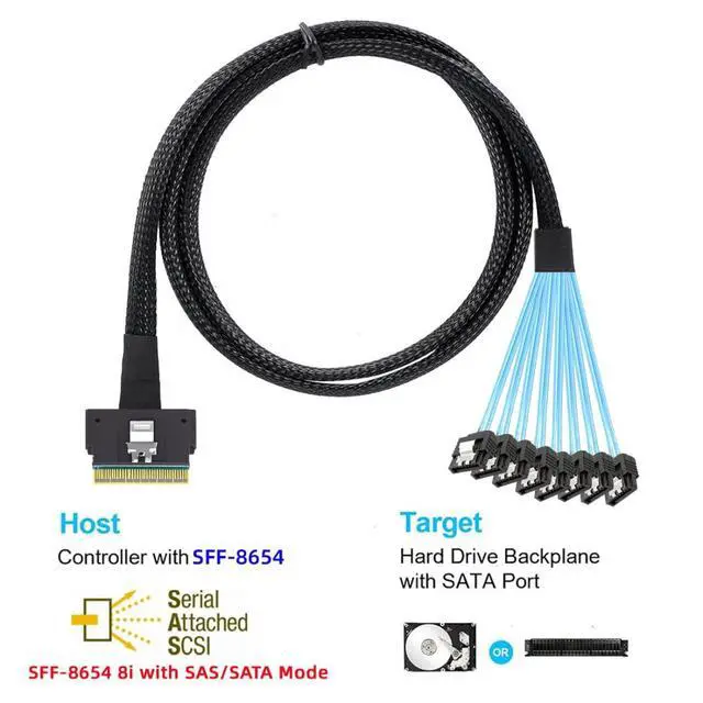 Alt view image 3 of 7 - SlimSAS Host/RAID to SATA Target Cable,Slim SAS 4.0 SFF-8654 8i 74Pin 1 to 8 SATA 7Pin Raid Controller/Hard Drive Cable 3.28FT/1.0M