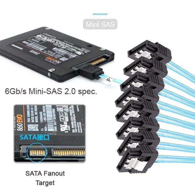 Alt view image 5 of 7 - SlimSAS Host/RAID to SATA Target Cable,Slim SAS 4.0 SFF-8654 8i 74Pin 1 to 8 SATA 7Pin Raid Controller/Hard Drive Cable 3.28FT/1.0M