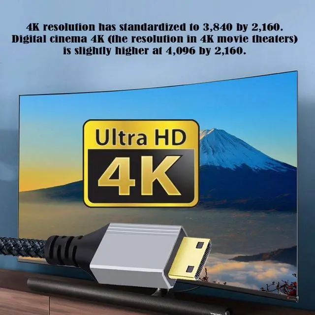 Alt view image 2 of 7 - HDMI 2.0 Cable,HDMI Male to Mini HDMI Male 4K@60Hz Ultra High-Speed Gold-Plated Nylon Braided Cable 6.56FT/2.0M for TV, Monitor, Computer