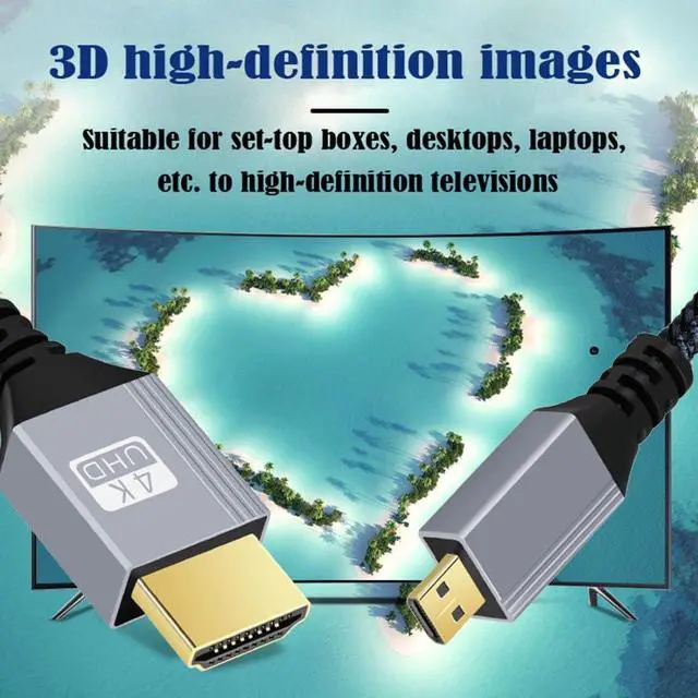 Alt view image 5 of 7 - HDMI 2.0 Cable,HDMI Male to Micro HDMI Male 4K@60Hz Ultra High-Speed Gold-Plated Nylon Braided Cable 6.56FT/2.0M for TV, Monitor, Computer