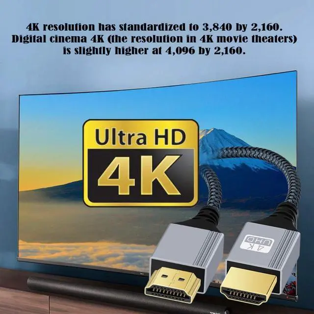 Alt view image 2 of 7 - HDMI 2.0 Cable,HDMI Male to HDMI Male 4K@60Hz Ultra High-Speed Gold-Plated Nylon Braided Cable 0.98FT/0.3M for TV, Monitor, Computer