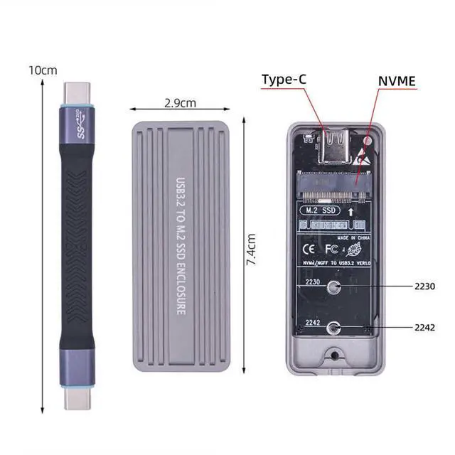 Alt view image 4 of 7 - USB 3.2 to M.2 NVME/SATA SSD Enclosure Reader,USB 3.2 Gen 2x2 20Gbps 2230/2242mm Enclosure Adapter with RTL9220 chipset