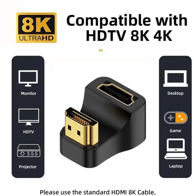 Alt view image 5 of 7 - 2 Pack HDMI Male to HDMI Female 8K@60Hz 4K@120Hz 180 Degree Angled Converter Connector Adapter