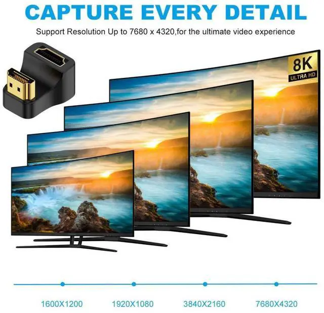 Alt view image 6 of 7 - 2 Pack HDMI Male to HDMI Female 8K@60Hz 4K@120Hz 180 Degree Angled Converter Connector Adapter