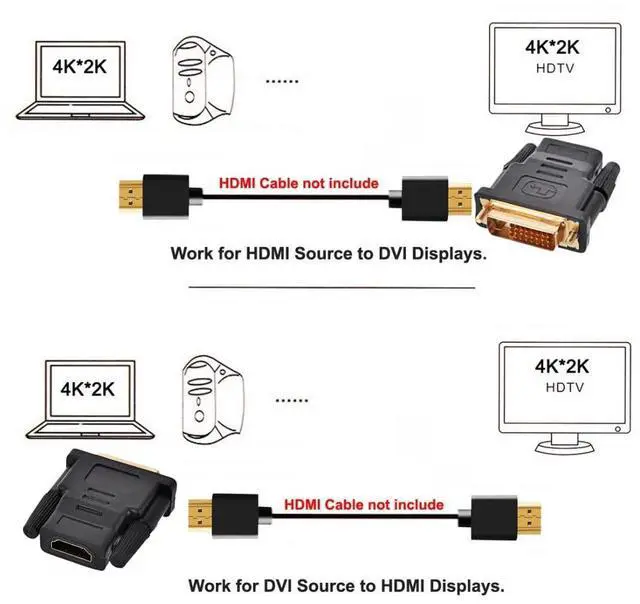 Alt view image 2 of 5 - HDMI to DVI Adapter,DVI Male to HDMI Female Gold Plating Bidirectional Converter Adapter for TV, Monitor, Computer