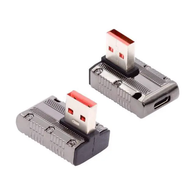 Alt view image 7 of 7 - USB C to USB 3.0 Data 10Gbps Power 120W Connector Adapter Mecha Cyberpunk Style 90 Degree Left Angled Low Profile Type