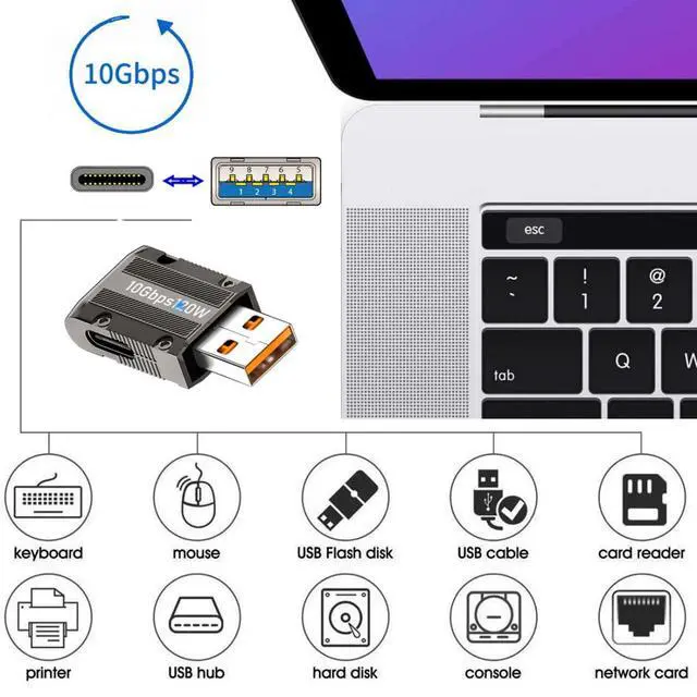 Alt view image 2 of 7 - USB C to USB 3.0 Data 10Gbps Power 120W Connector Adapter Mecha Cyberpunk Style 90 Degree Left Angled Slim Type